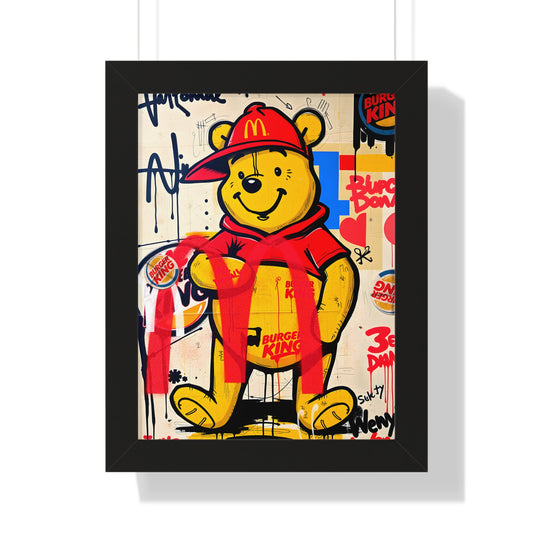 Winnie Burger Pop Art Framed Poster — Street Art Bear Wall Decor