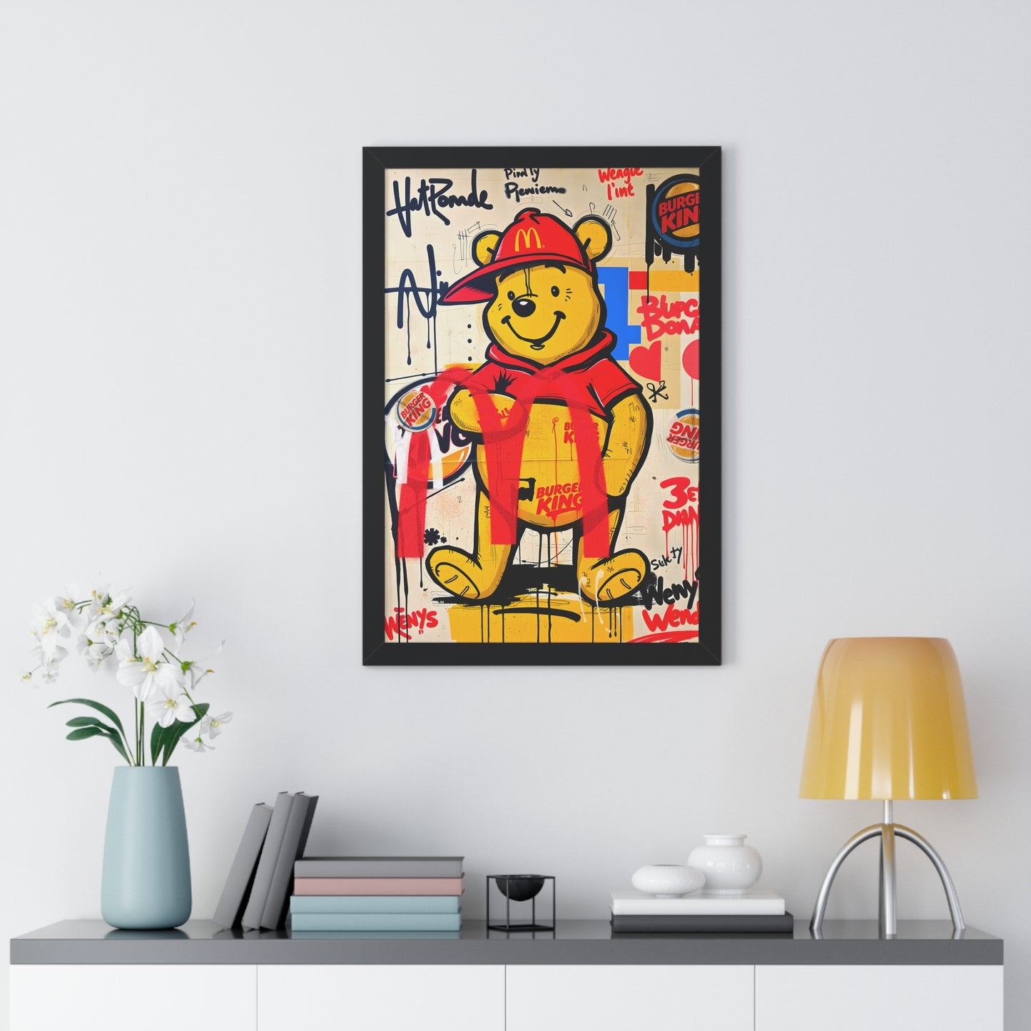Winnie Burger Pop Art Framed Poster — Street Art Bear Wall Decor